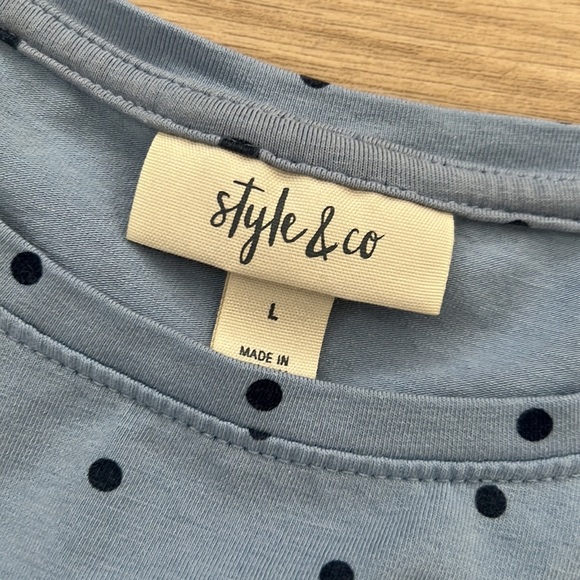 STYLE & CO Blue Polka Dot Long Sleeve Tee - Picture 3 of 4